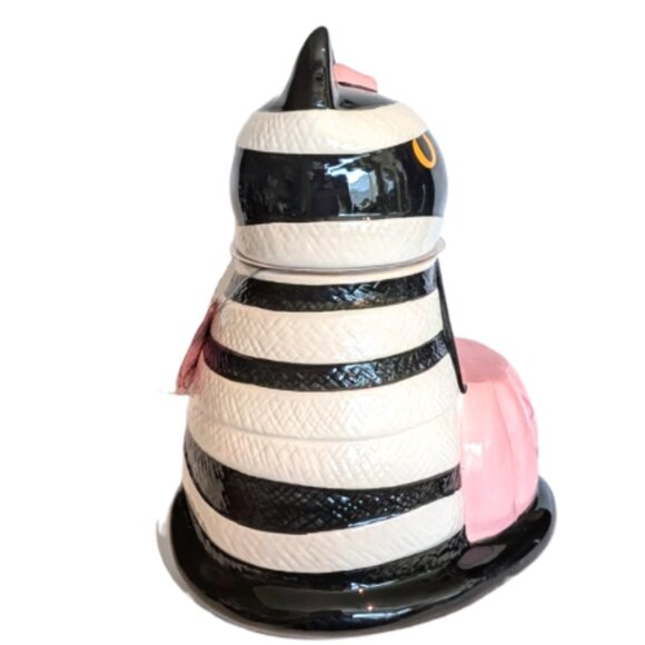 NWT Halloween White and Pink Mummy Cat Jar with Bow and Pumpkin Basket - Picture 4 of 6